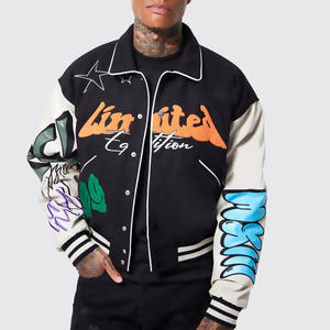 Parches de chenilla personalizados bordados con estilo mangas de cuero genuino Letterman Varsity Crop Jacket Men - Product Image 4