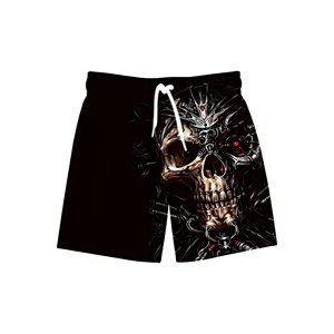 Pantalones cortos de algodón de verano Unisex personalizados para hombre, Calavera negra, informales, de talla grande, para nadar, holgados, con cordón en la cintura y logotipo Cargo - Product Image 1