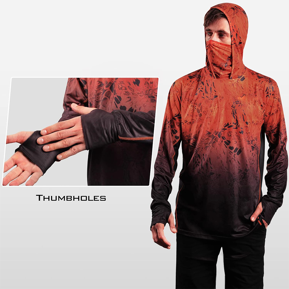 2024 New Year Outdoor Moisture Breathable Long Sleeve Hooded Fishing Shirt with Sun Protection Hood Sun Mask