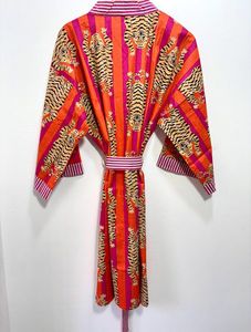 Kimono corto con estampado de Tigre, bata Kimono de algodón indio, ropa de playa, albornoz, bata, vestido de fiesta corto bohemio, vestido de dama de honor - Product Image 6