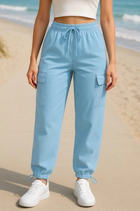 Venta caliente directo de fábrica de las mujeres Cargo Joggers algodón Spandex tela logotipo personalizado de tiro medio cintura elástica hasta el tobillo - Product Image 3