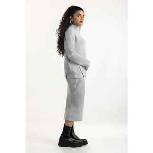 Jupe crayon en laine grise LP-577 avec fente, taille élastique, imprimé numérique doux, taille empire, style uni pour la saison printanière, taille XS - Product Image 1