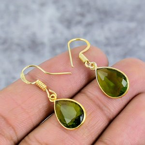 Boucles d'oreilles en argent sterling 925 plaqué or péridot forme de poire pierres précieuses femmes déclaration boucles d'oreilles goutte fête de mariage - Product Image 1