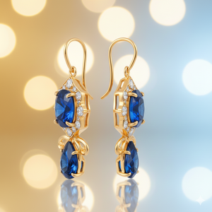 ต่างหูห้อยทรงหยดน้ำพลอยสีน้ำเงิน 4.5 นิ้ว 10 กรัม รูปทรงแปดเหลี่ยมและทรงหยดน้ำ ประดับด้วยเพชร CZ เงินแท้ 925 ชุบทอง 18K ของขวัญสำหรับเธอ - Product Image 3