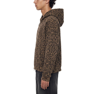 Sweat à capuche zippé unisexe style hip-hop ample à imprimé léopard gaufré, sérigraphié et brodé en 3D pour le jogging - Product Image 4