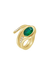 Elegant Women's Gold-Plated Spiral <b>Ring</b> with Oval Green Gemstone and Cubic Zirconia Accents Modern <b>Statement</b> Jewelry - Product Image 1