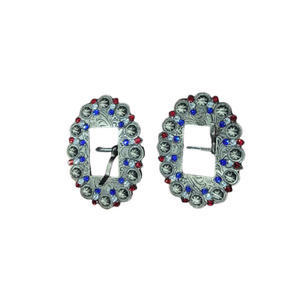 Conchos cuadrados decorados con diamantes de imitación, hebillas de forma ovalada para tachuelas de caballo, ropa humana y cinturón, sillín plateado, sillín occidental, Conchos - Product Image 5