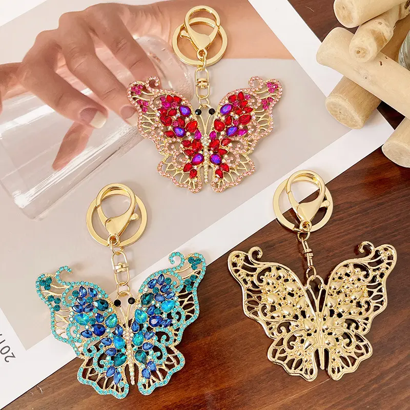 HOT Cute Butterfly Shape Bag Anhänger Schlüssel ring Sparkling Strass Kristall Schmetterling Schlüssel bund für Frauen Mädchen