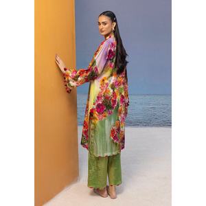 Traje de dos piezas sin coser verde estampado para mujer, formal, con estampado digital, talla grande XS, cuello mandarín, cremallera, para eventos. - Product Image 1