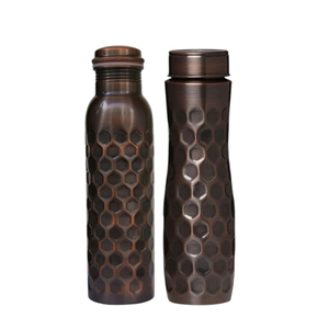 Vintage Copper Water <b>Bottle</b> Antique Hammered Honeycomb Design Handmade Health Benefits Drinkware For Home Office & Yoga <b>Travel</b> - Product Image 1