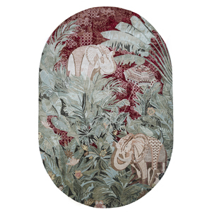 Alfombra de Lana y Seda Anudada a Mano Inde SLR-7069, Verde con Estampado Animal, Rectangular, para Sala de Estar o Pasillo, Modelo Rectangular - Product Image 1