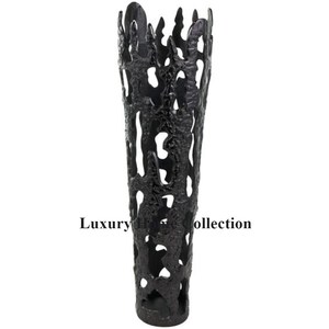 Fancy Modern Indoor Outdoor Garden Ware Flower Vase Black Color <b>Powder</b> Coated Handmade Aluminum <b>Cast</b> Metal Durable Flower Vase - Product Image 1