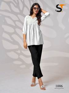 Kurtis court en coton Lurex noir avec broderie pour vêtements décontractés et de bureau pour femmes - Product Image 2