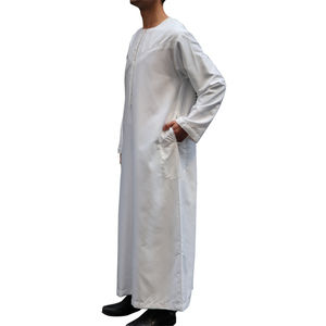 Thobe marocain à manches longues de grande taille 5xl pour hommes thobe traditionnel du Qatar pour hommes teint en blanc poches latérales personnalisées vente en gros - Product Image 3