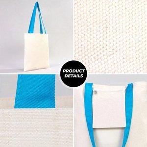 Turquoise Handles 100% Cotton Canvas <b>Purse</b> <b>Medium</b> Size-14 X 16 Inches 10 oz for Daily Use Advertising Foods Heat Transfer - Product Image 3