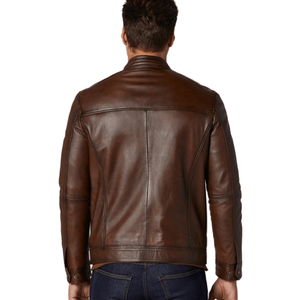 Chaqueta de Invierno para Hombre de Piel de Oveja, Manga Larga, Cuello Alto, Estilo Motero, Cierre de Cremallera, Impermeable y Resistente al Viento - Product Image 2