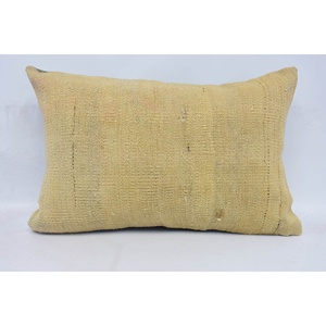 Sutil rayas Beige lana almohada 16x24 pulgadas patrón Vintage Kantha tejido Patchwork técnica - Product Image 1