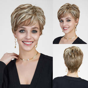วิกผมสังเคราะห์ Anna-DWY สีน้ำตาลบลอนด์แบบ Pixie  พร้อมด้วยลูกไม้โปร่งแสงด้านหน้า วิกผมสังเคราะห์สีเดียว - Product Image 1