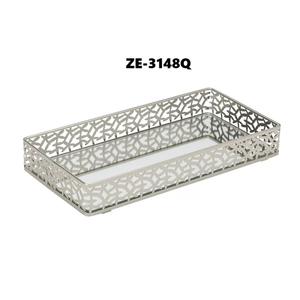 Bandeja de Exhibición de Metal Elegante Hecha a Mano, Decoración Moderna para Mesa, Diseño Bohemio de Aluminio en Contraste, Asas Doradas, Multifuncional - Product Image 3