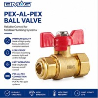 Vanne à bille en laiton à compression BMAG OEM 1/2'' DN 20 pour eau, avec poignée à levier, compatible PEX-AL-PEX