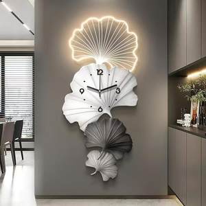 Moderno di lusso decorativo stampato acrilico da parete arte decorazione per la casa luci a LED appeso foglia di Ginkgo orologio da parete arte decorativa da parete - Product Image 2