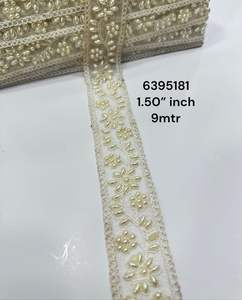 Encaje Bordado Ecológico Hecho a Medida con Cuentas y Flores Multicolores, Dorado Blanco, Zari Plateado para Vestidos de Novia - Product Image 5