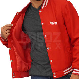 Cómoda chaqueta de Letterman hecha a medida para hombre con logotipo frontal de cuello levantado 100% chaqueta de invierno transpirable de algodón para venta en línea - Product Image 4