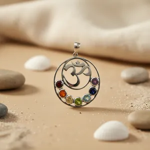 Collier pendentif Om Chakra en argent 925, plaqué rhodium, or rose, bijoux en pierres précieuses, cadeau avec motif de goutte d'eau - Product Image 3