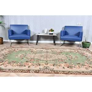 Vintage Rug, 5.5x9.4 ft Large Rug, Green <b>Brown</b> <b>Wool</b> Rug - Product Image 1