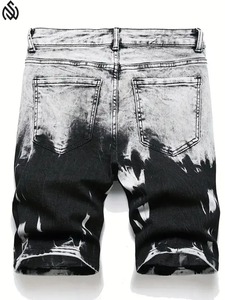 Pantalones cortos de mezclilla de verano de nuevo estilo al por mayor para hombre, pantalones vaqueros informales rectos con decoración de patrón Vintage, pantalones cortos de algodón para fitness - Product Image 5