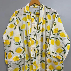 Jaipuri ชุดคลุมชายหาดและเสื้อคลุมอาบน้ำแบบลำลองพิมพ์ลายชุดกิโมโนขนาดฟรีไซส์ลายบล็อคมะม่วง - Product Image 1