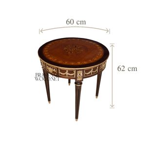 Table d'appoint ronde de luxe avec incrustation florale en marqueterie et accents en laiton doré orné pour la décoration intérieure classique de la maison - Product Image 3