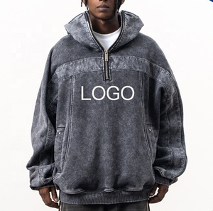 Vêtements pour hommes Sweat à capuche en éponge française personnalisé Pull surdimensionné Stone Acid Wash Vintage Hoodie Face Zip Up Hoodie - Product Image 2