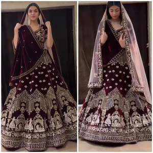 Trabajo de lentejuelas pesadas Doble Cancan Lehenga Choli Tela de encaje para mujer Vestido indio pakistaní Doble lona Patta - Product Image 2