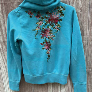 Soft Cotton Blend Casual <b>Women's</b> <b>Hoodie</b> with 3D Floral Embroidery Vibrant <b>Blue</b> Front Logo - Product Image 2