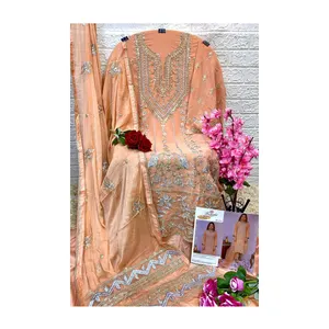 India Origin Supplier Widely Selling Stylish Designer Ramsha Hit Design Georgette Embroidered Pakistani Salwar Suit