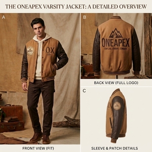 Blouson Bomber Homme Personnalisé en Laine Marron et Cuir avec Manches en Cuir, Style Universitaire, Patch Brodé, OEM - Product Image 5