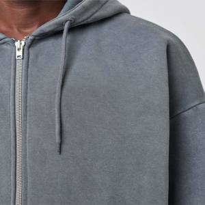 Sudadera con capucha con cremallera y hombros caídos para hombre, efecto lavado Vintage con impresión Digital DTG, mezcla de algodón 100% para invierno - Product Image 6