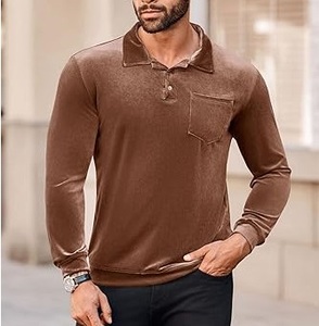 2026 Top Fashionable Velour Velvet Long Sleeve for Golf T-<b>Shirts</b> <b>Men</b> Breathable Quick Dry Eco-Friendly Custom Logo Chest <b>Pocket</b> - Product Image 2