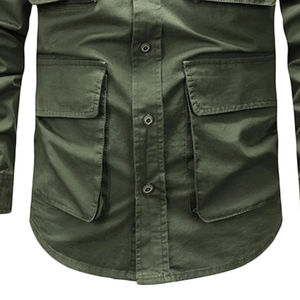 Haute qualité hommes décontracté Cargo chemises manches longues respirant tricoté tissu ODM approvisionnement automne saison plaine teint en gros - Product Image 3