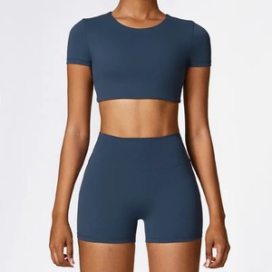 Conjunto de pantalones cortos de gimnasio de cintura alta elástica para mujer, Sujetador deportivo de Yoga personalizado, pantalones cortos de gimnasio de nailon sólido con estampado de animales informales - Product Image 5