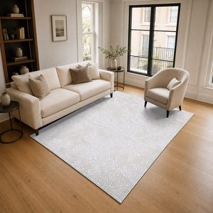 Tapis de salon contemporain abstrait imprimé numériquement en chenille, lavable en machine, antidérapant, couleur crème ivoire, vente en gros, RUGS DEPOT LXDP-0200 - Product Image 2