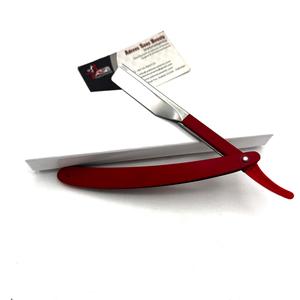 มีดโกนหนวดตรงสีแดงแบบปรับแต่งได้ ใบมีดสแตนเลสเปลี่ยนได้ บริการพิมพ์โลโก้ตามสั่ง บริการ OEM - Product Image 1