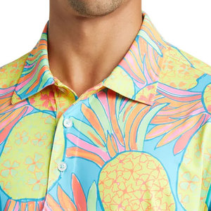 Men's Embroidered Pineapple Printed 100% Cotton for Shirt Custom Short Sleeve Tropical Golf Casual Sportswear OEM ODM Team - Product Image 5