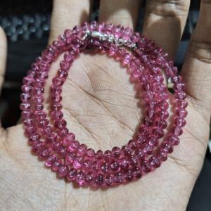 Collar de Plata de Ley con Cuentas Redondas Facetadas Lisas de 4 mm, con Rubí Rosa AAA++, Regalo de Boda Clásico - Product Image 1