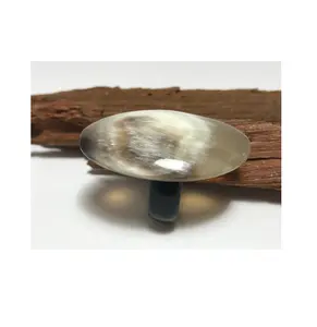 Anel de chifre de búfalo de osso em forma oval artesanal natural, acessório de joia com clipe, fivela de anel para cachecol, acessório de produto feminino