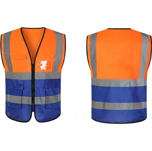 Chaleco de construcción de alta visibilidad Malla de poliéster de dos tonos con bolsillos múltiples y logotipo personalizable - Product Image 4