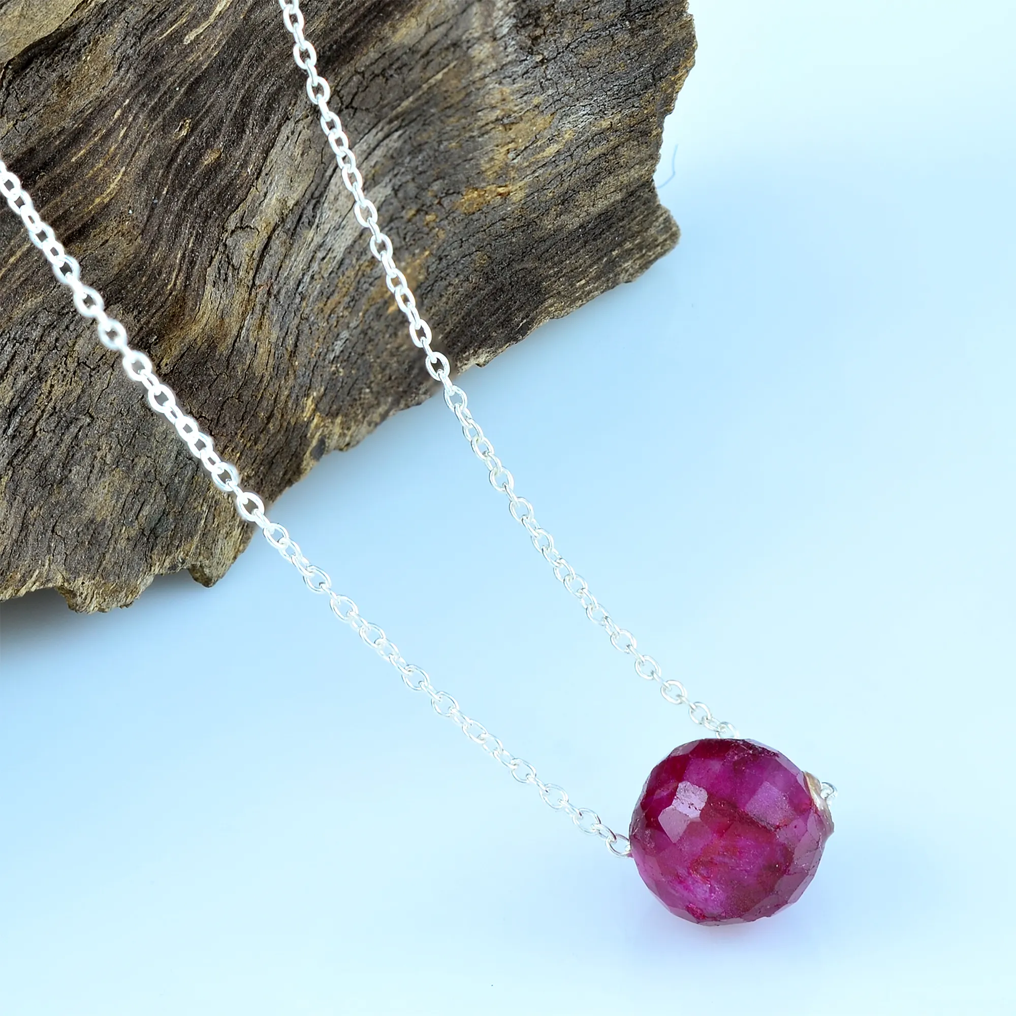 Natural Ruby Ball Handmade Gemstone Necklace for Women Handmade 8MM Ruby Ball Pendant Necklace Red Stone