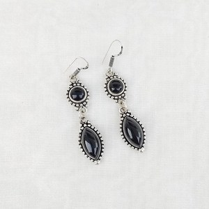 ต่างหูแบบห้อยทำจากหินโอนิกซ์สีดำ925ชุบเงินดีไซน์คริสตัลทำด้วยมือของขวัญเครื่องประดับ Boho สำหรับเธอ - Product Image 6
