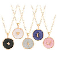 Collier en émail avec pendentif pièce astrologique colorée, vente en gros, faible MOQ 10 pièces